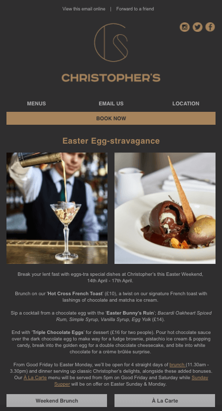 Easter email marketing campaign Christophers