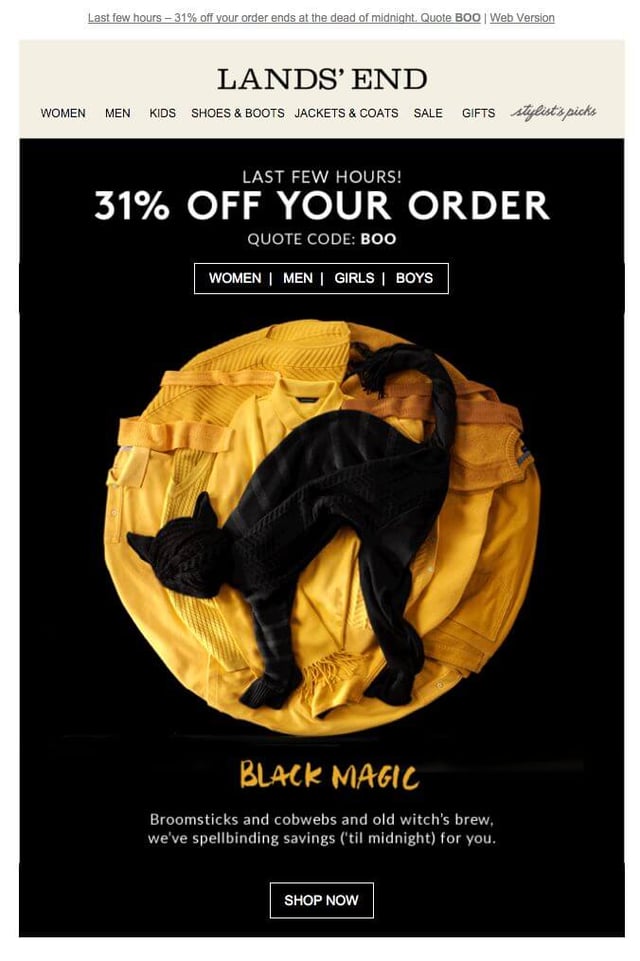 Lands' End Halloween email campaign