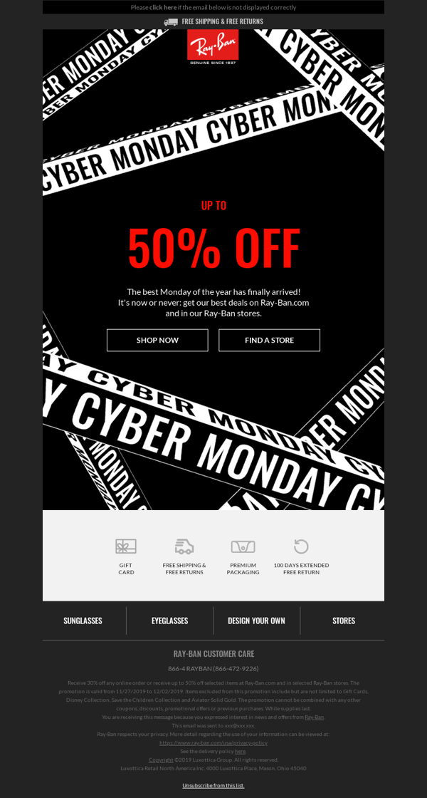 Rayban-Cyber-Monday-Email
