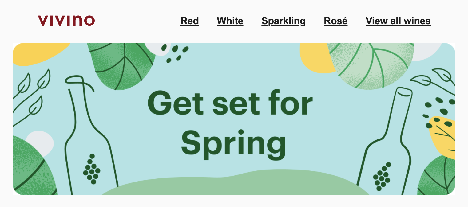 Vivino email marketing example: Get set for spring banner
