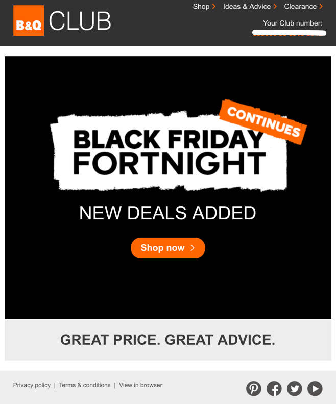 B&Q's Black Friday offer announcement email