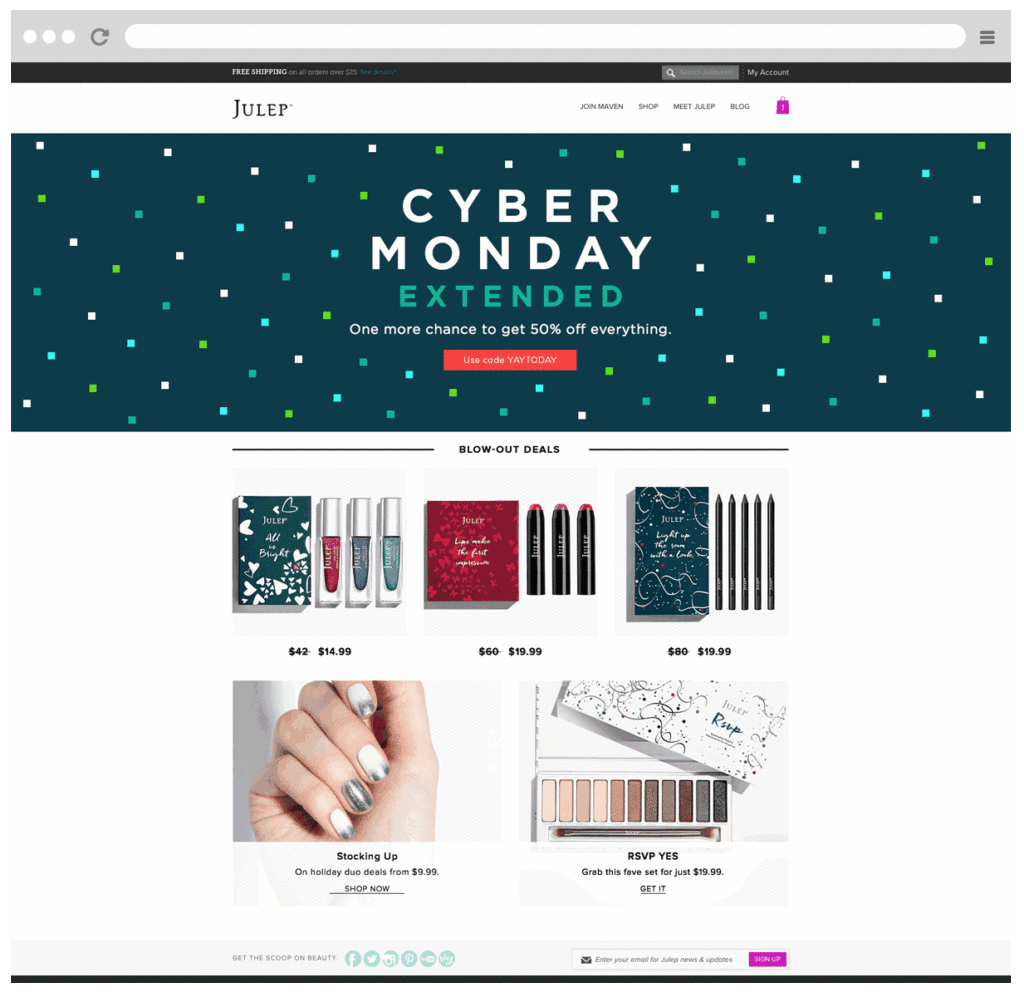 Julep's Cyber Monday offer announcement email